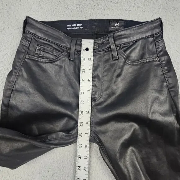 AG Adriano Goldschmied Pants 24 The Jodi Crop Coated Black High Rise Slim Flare - Picture 5 of 8
